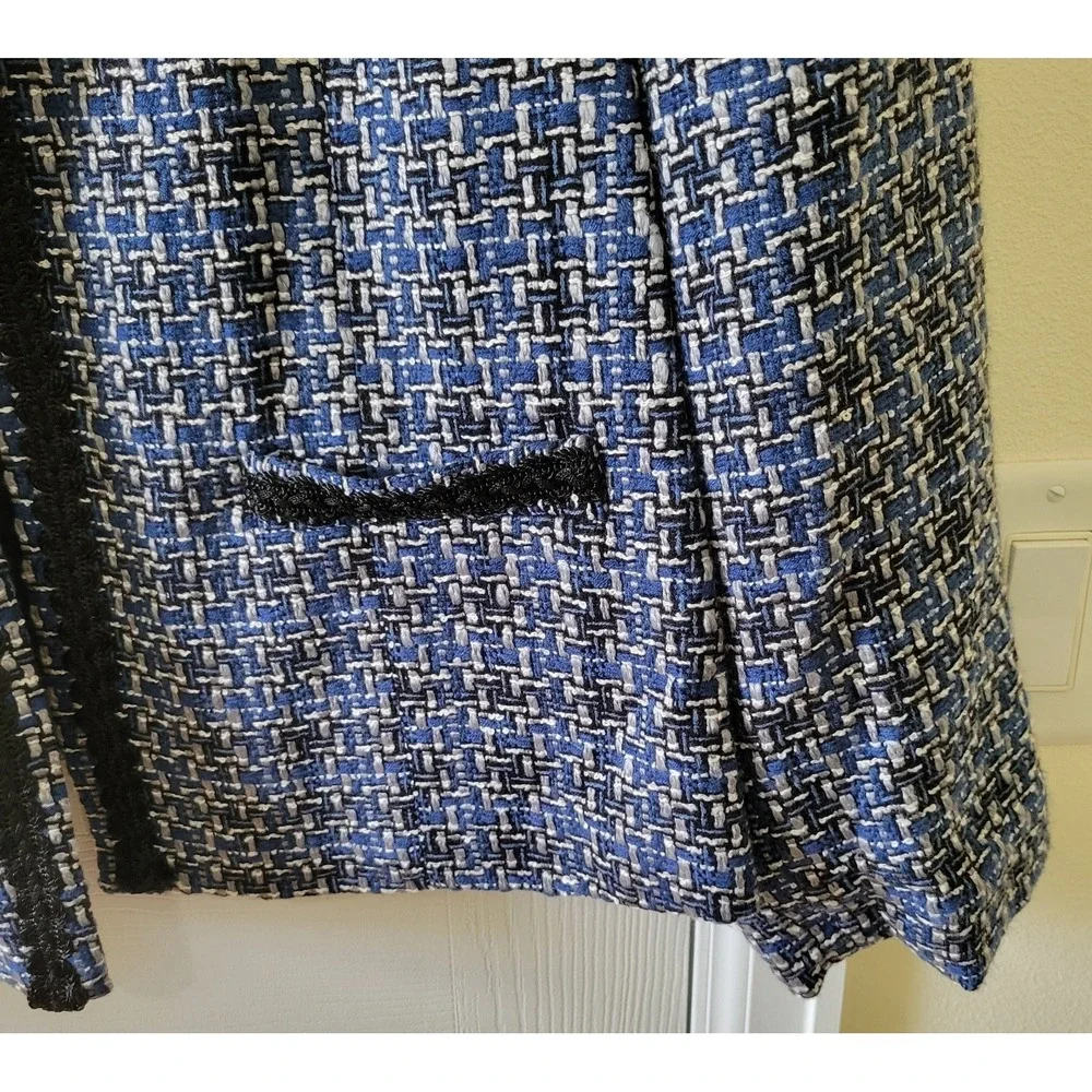 Dressbarn Tweed‎ Blazer Size 18 Blue Black Gray Open Front Pockets Lined